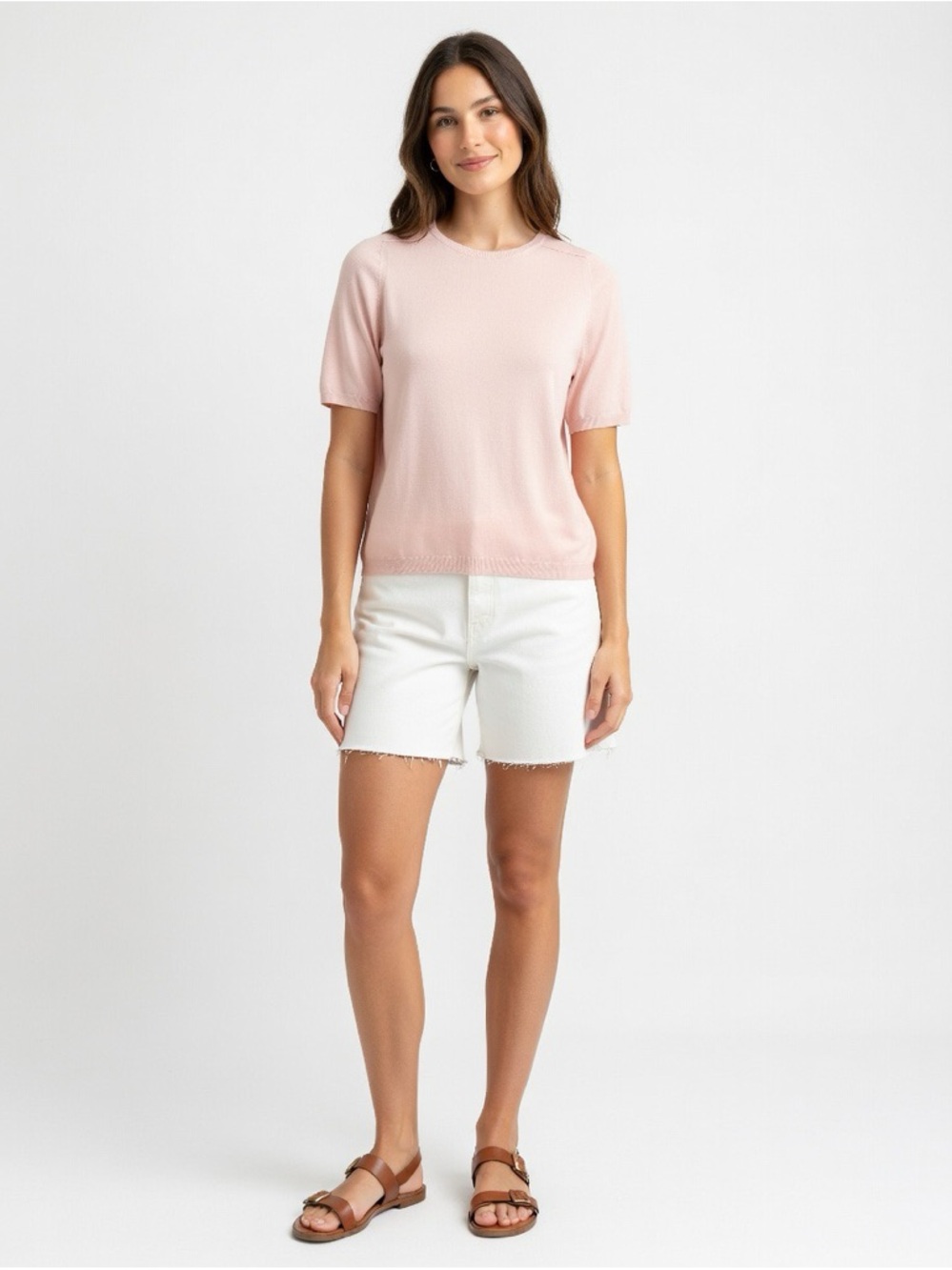 ’S Max Mara Pale Pink Knit Short Sleeve Sweater Top Size Small